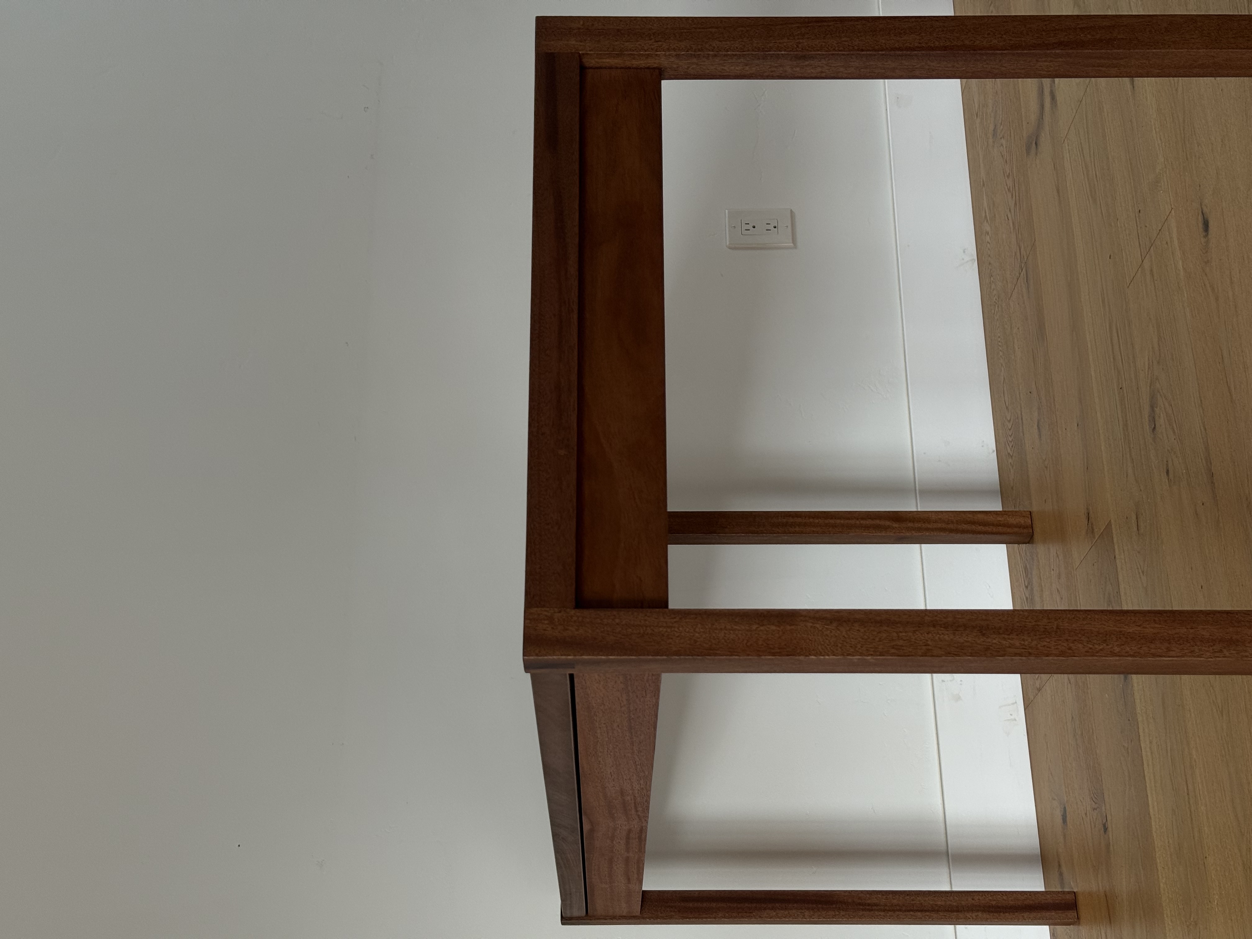 African Mahogany desk detail, modesty panel and stretcher joinery