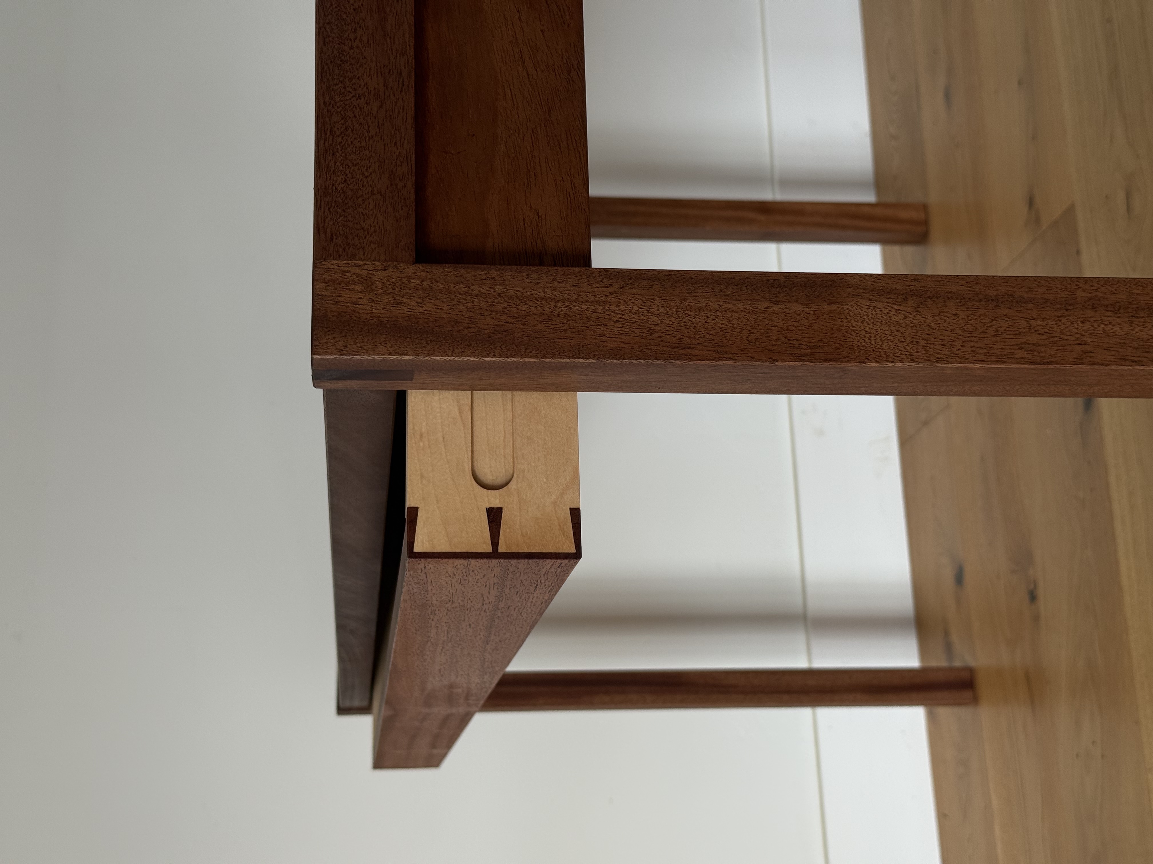 African Mahogany desk joinery detail, drawer and leg tenon
