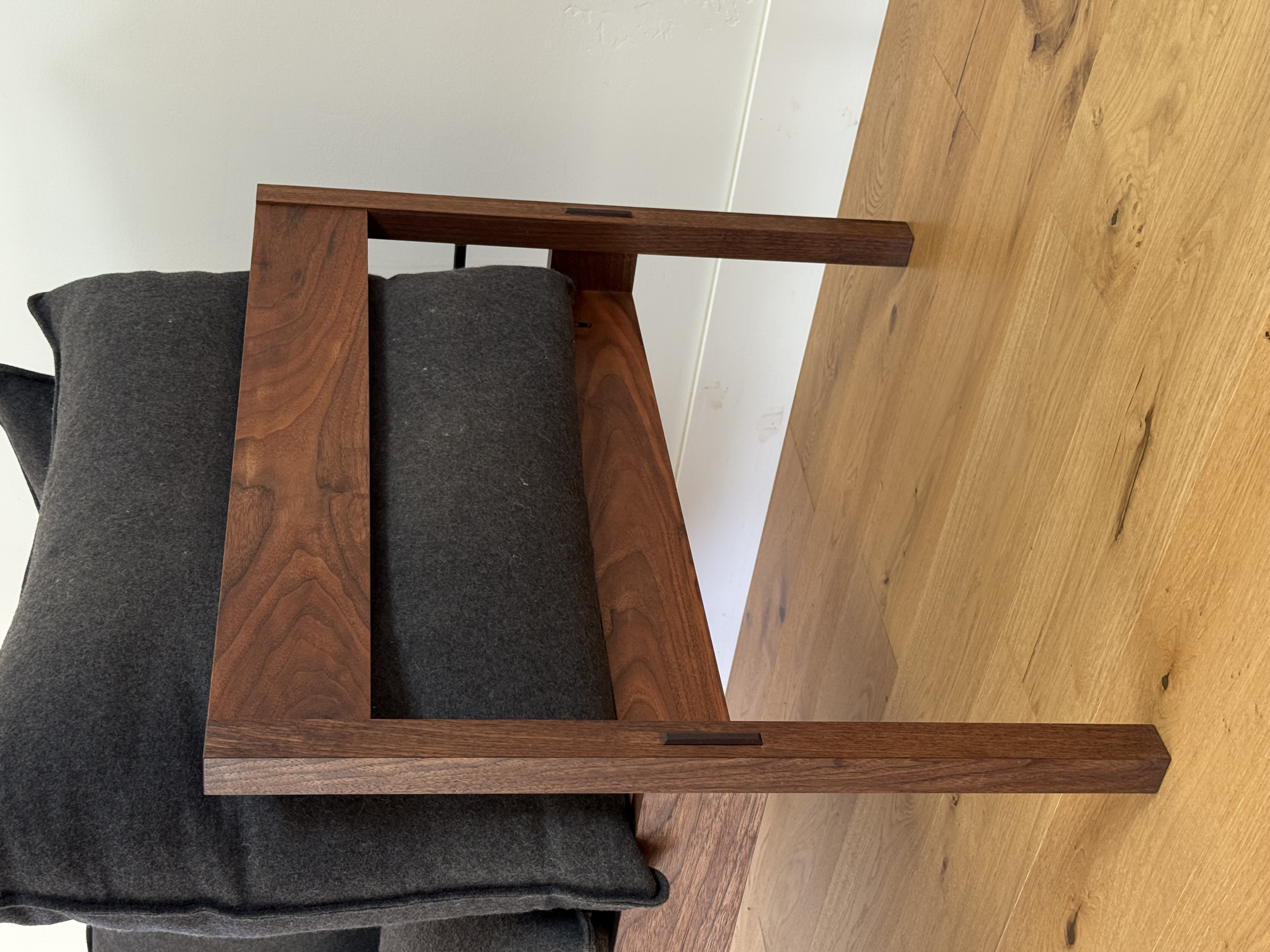 Walnut loveseat frame joinery detail