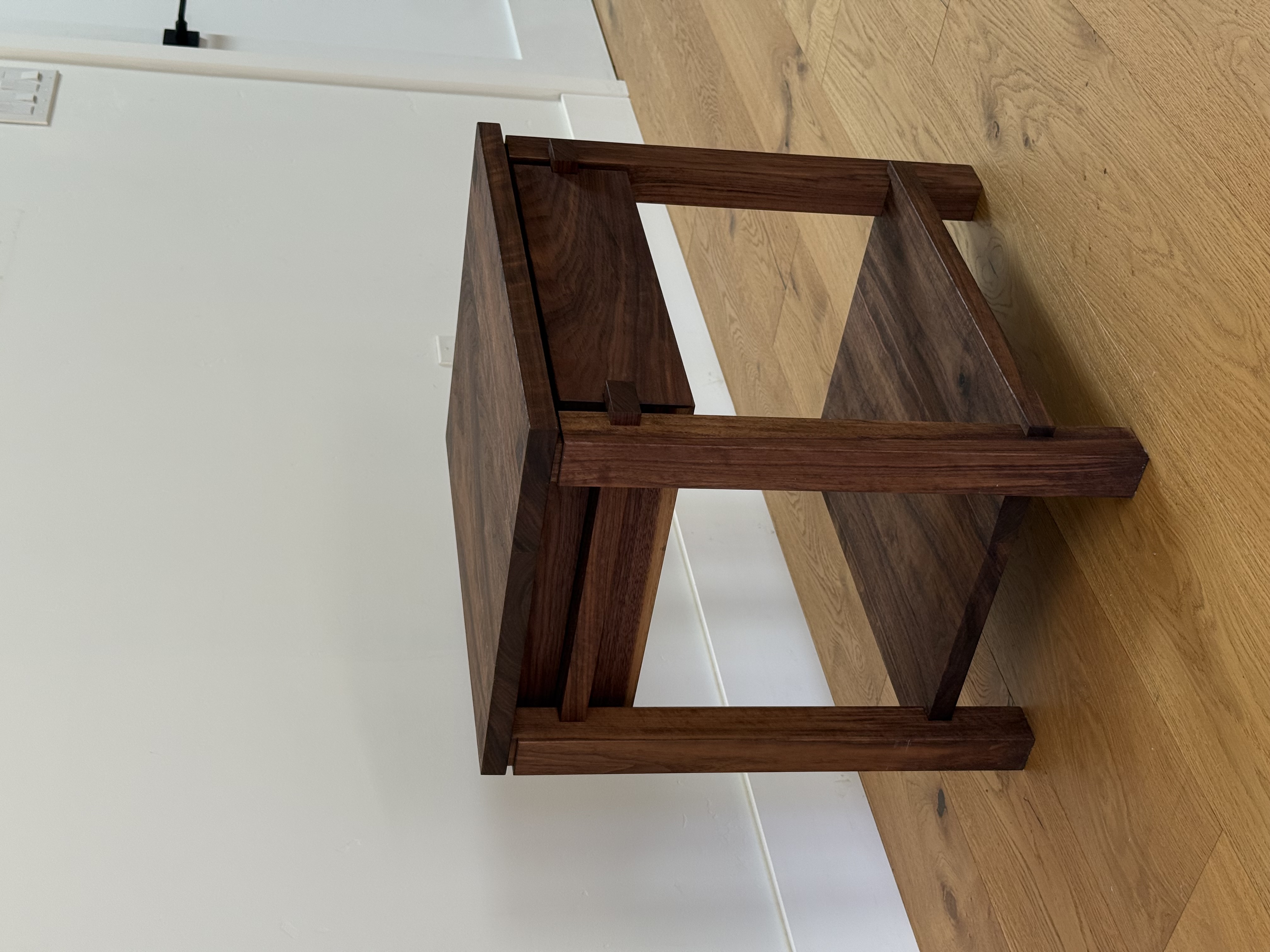 Walnut nightstand detail, pegged mortise-and-tenon joinery