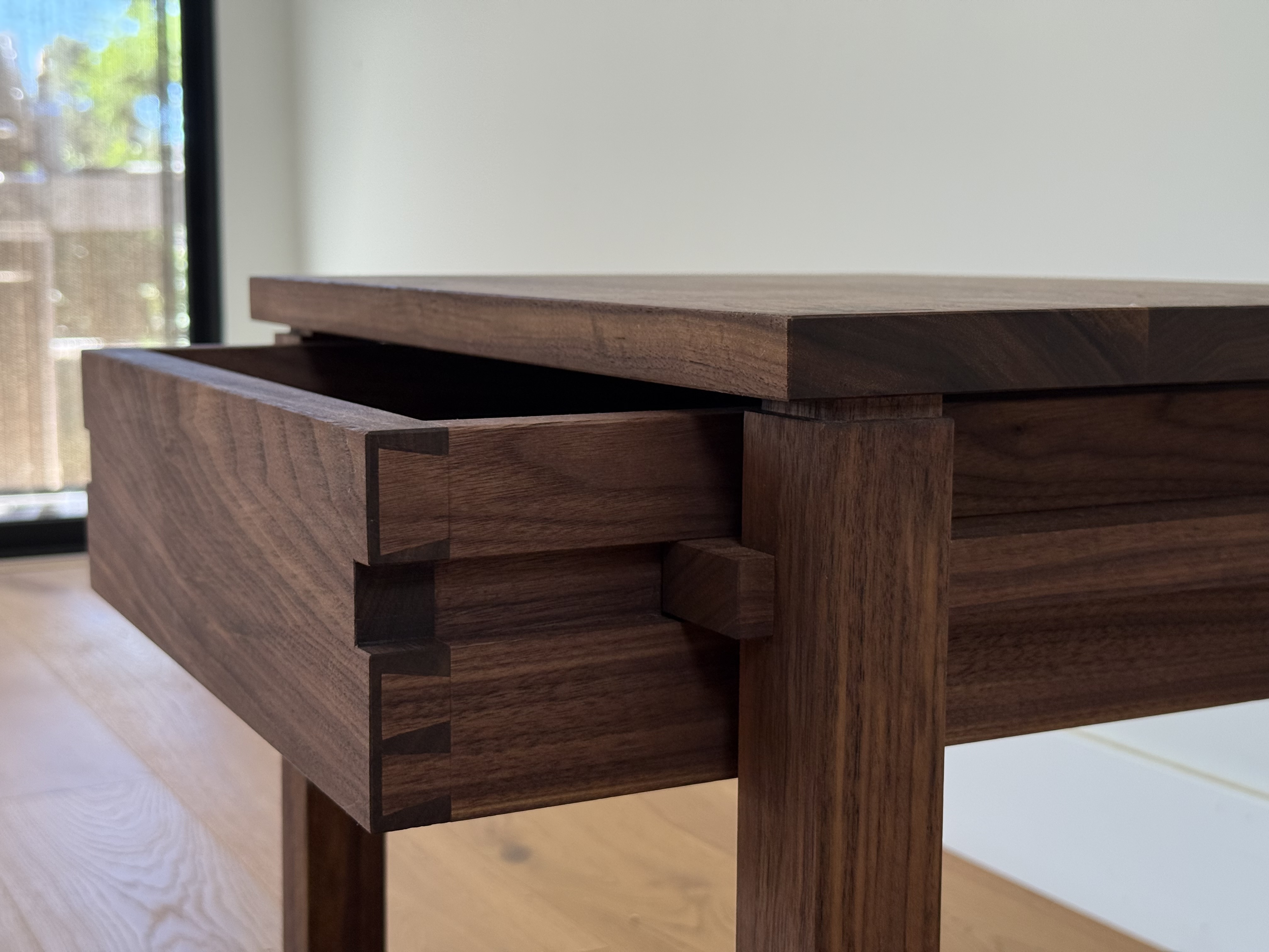Walnut nightstand, side view